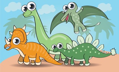 Cute cartoon style dinosaurs set. vector illustration