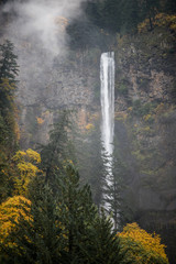 Misty Multnomah Falls in Autumn