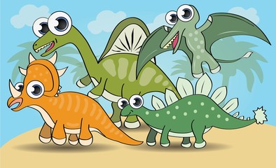 Cute cartoon style dinosaurs set. vector illustration