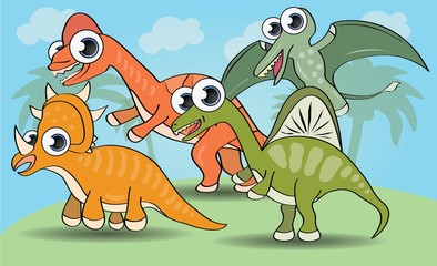 Cute cartoon style dinosaurs set. vector illustration © Alexey Rotanov