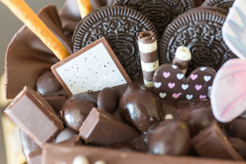 Chocolate cake  on the table close-up
