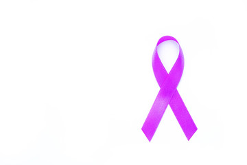 Awareness purple ribbons of common cancer for symbol of testicular cancer or lymphoma for people protect on white background