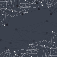 Geometric black background Molecule and communication for brochure and slideshow. Geometric abstract background with connected line and dots. Vector abstract circles infographic network template.