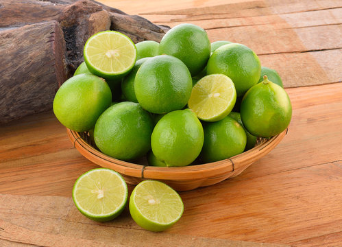 Green lime on wooden floor