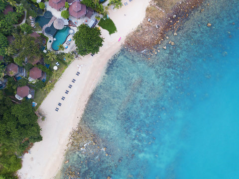 Aerial view from the drone on the luxury resort at Samui island,Thailand