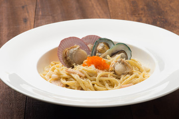 Pasta with seafood , scallop and mussel