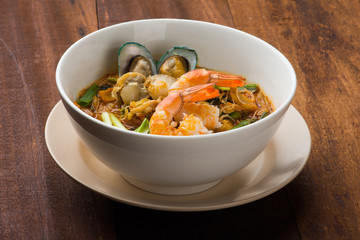 Tom Yam Koong soup with noodles