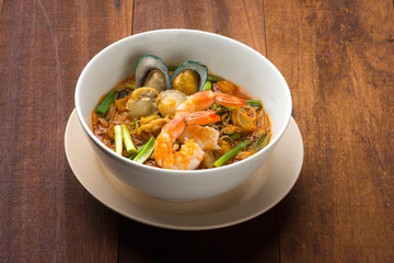Tom Yam Koong soup with noodles