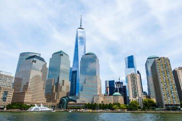 Lower Manhattan as seen from the Hudson river, New York City, USA