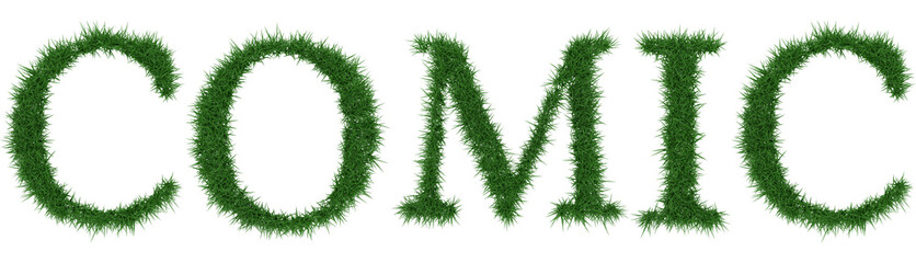 Comic - 3D rendering fresh Grass letters isolated on whhite background.
