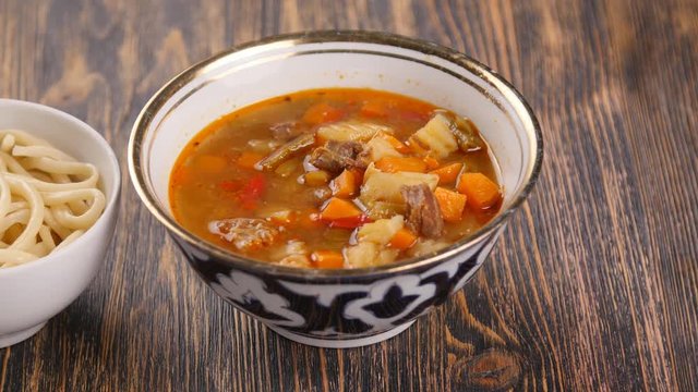 Traditional asian noodle lagman