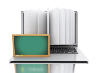 3d Laptop computer with book pages and 