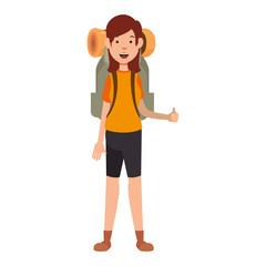 camping woman with travel backpack icon over white background vector illustration