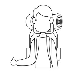 camping man with travel backpack icon over white background vector illustration