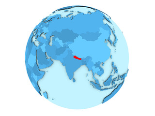Nepal on blue globe isolated