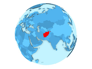 Afghanistan on blue globe isolated