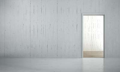 The interior design of minimal empty white living room and wood wall texture design / 3D rendering interior design new scen