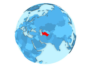 Turkmenistan on blue globe isolated