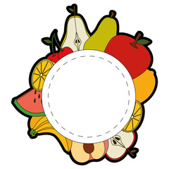 decorative frame with healthy fruits around  over white background vector illustration