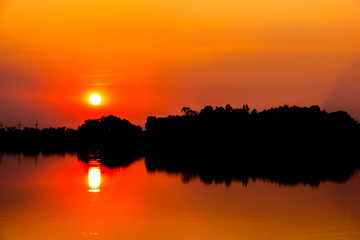 Evening Atmosphere and sunset on river, Mahasarakham, Thailand