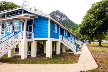 Blue house in morning time, Prachuap Khiri Khan, Thailand