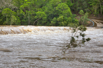 Flooding over bridge to Russet Park near Kuranda