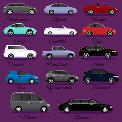 Set of car body types