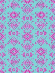 Slavic floral pink vector seamless pattern