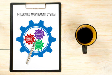 Naklejka premium integrated management system, parts and profit concept with gears