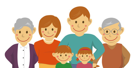 Family illustration / with grandparents (vector) / from the waist up