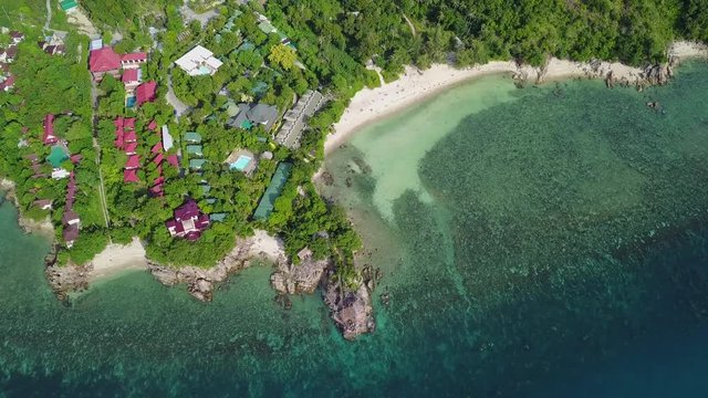 Drone flying above Haad Son sand beach and Secret beach at koh Phangan island,Thailand