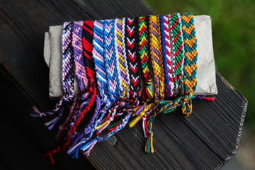 Colorful, handmade friendship bracelets.