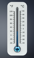 3D render cold white thermometer indicating low temperature