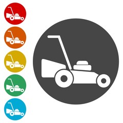 Lawn mower icons set vector illustration 
