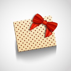 Illustration of Vector Gift Box with Red Ribbon Isolated. Realistic Vector Present in Gift Packaging. Greeting Card Template