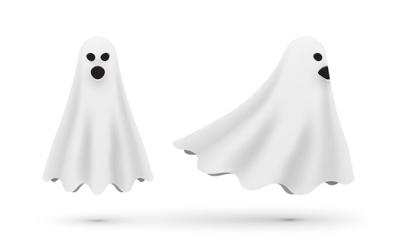 white cartoon ghost front and side view