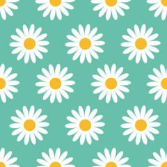 Cute camomile plant collection. Seamless Pattern. White daisy chamomile flower icon. Growing concept. Wrapping paper, textile template. Green background. Flat design.