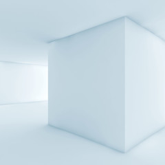 Abstract white empty interior with cubic column 3d