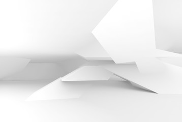 Abstract white interior background, intersected 3d