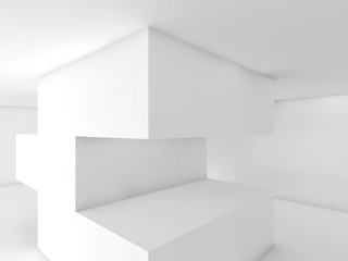 3d white empty interior with geometric object