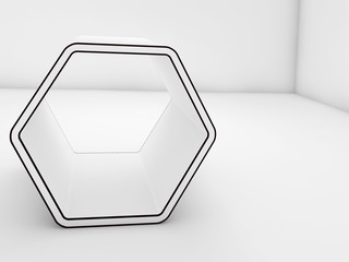 Empty white hexagonal stand with black contours