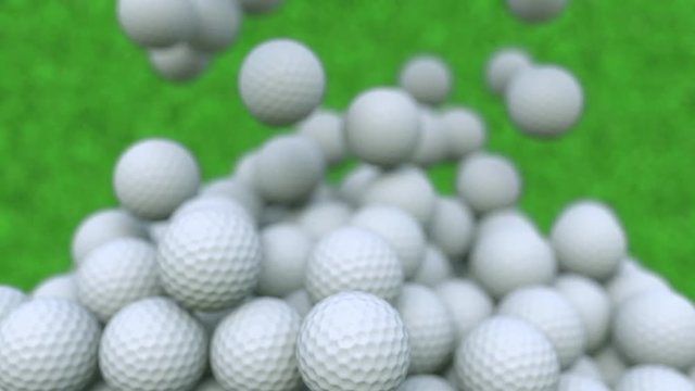 Multiple golf balls falling down, shallow focus