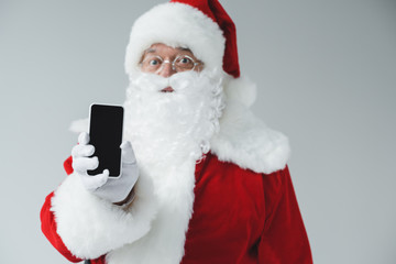 santa claus with smartphone