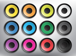 Abstract vector web buttons set of 12. Set of blank colorful and round paper buttons for your website or app. Isolated on the white background. Vector illustration. Eps10. © nikolabras