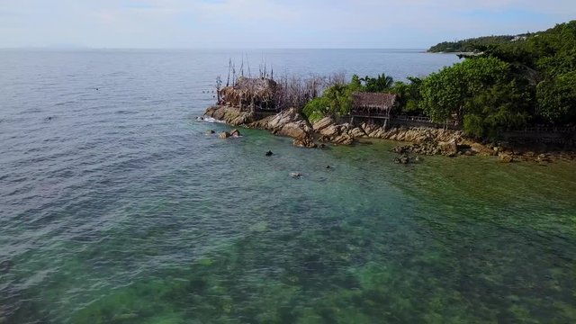 Drone flying above Haad Son sand beach and Secret beach at koh Phangan island,Thailand