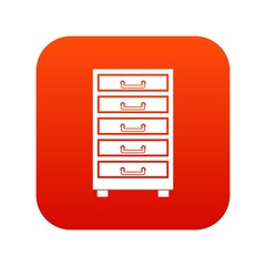 Wooden cabinet with drawers icon digital red