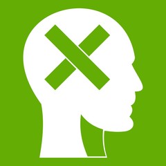 Human head with cross inside icon green