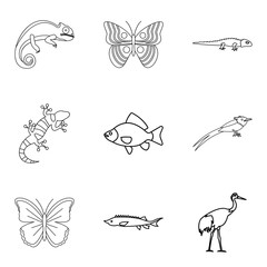 Lacertian icons set, outline style