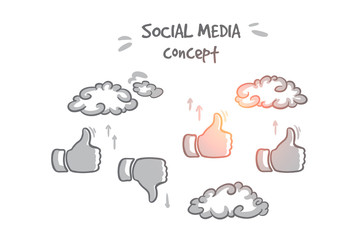 Social media concept. Hand drawn symbols of likes and dislike. Communication through internet isolated vector illustration.