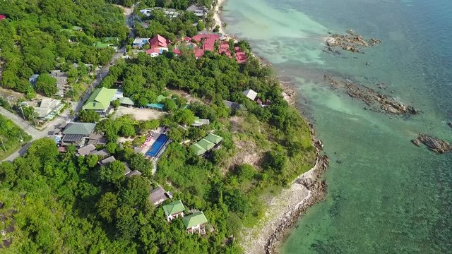 Drone flying above Haad Son sand beach and Secret beach at koh Phangan island,Thailand